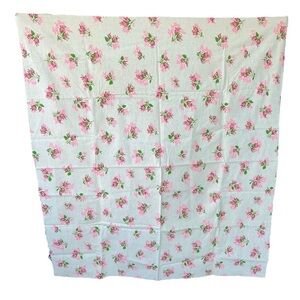 Cottage Country Linen? Floral Natural Fiber Woven Fabric Panel Pink Roses 1+ Yds